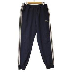 Vtg 90s Adidas Joggers Track Pants Navy/White Three Stripe Nylon Zip Leg Y2K L‎